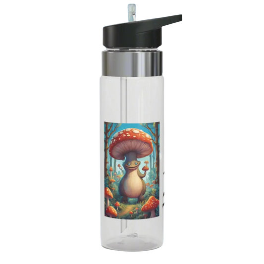 Boletus Clear water bottle with a colorful mushroom design on a white background