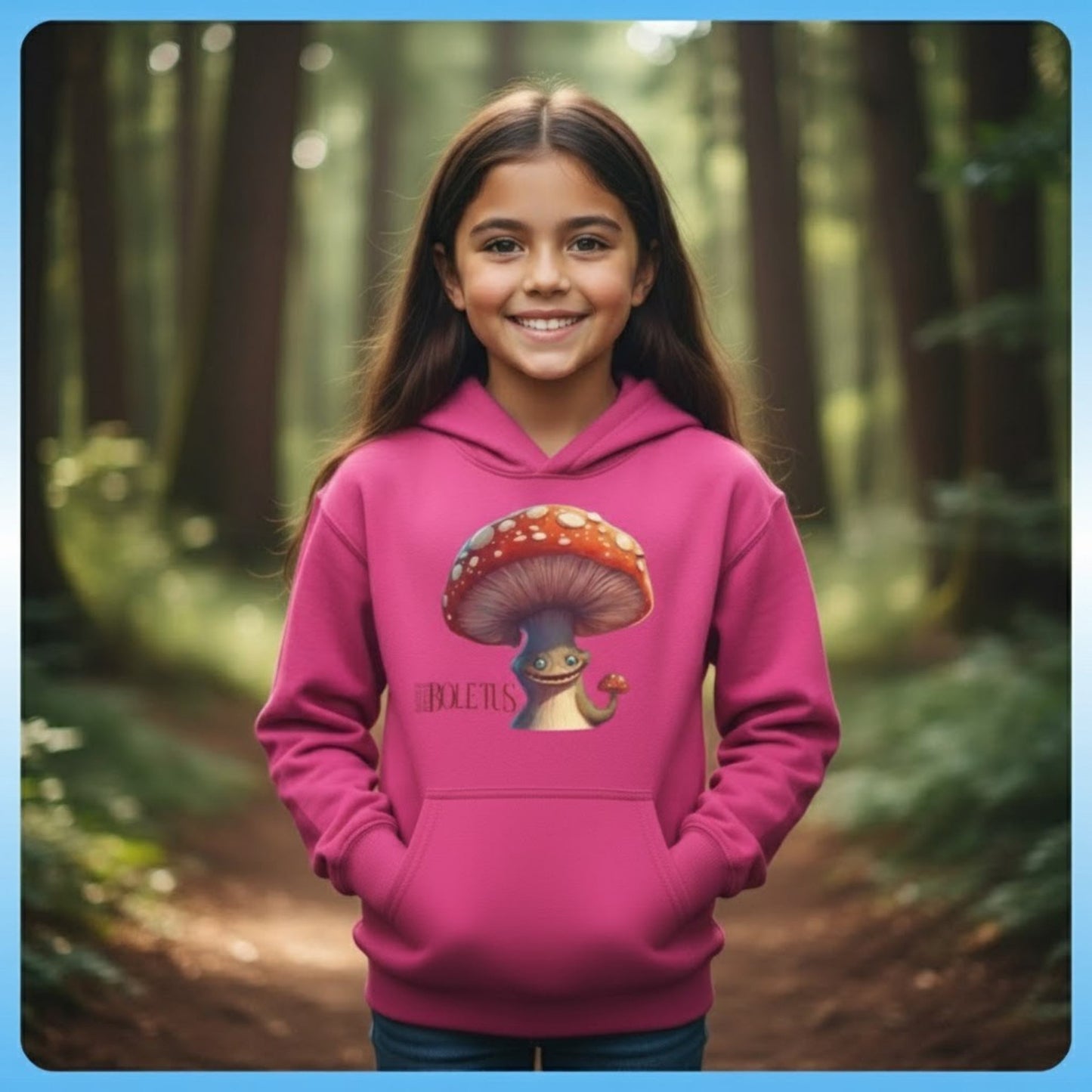 Boletus’s Bounce: The Forest-Floor Flight Jacket Heliconia Berry pink hoodie in the forest