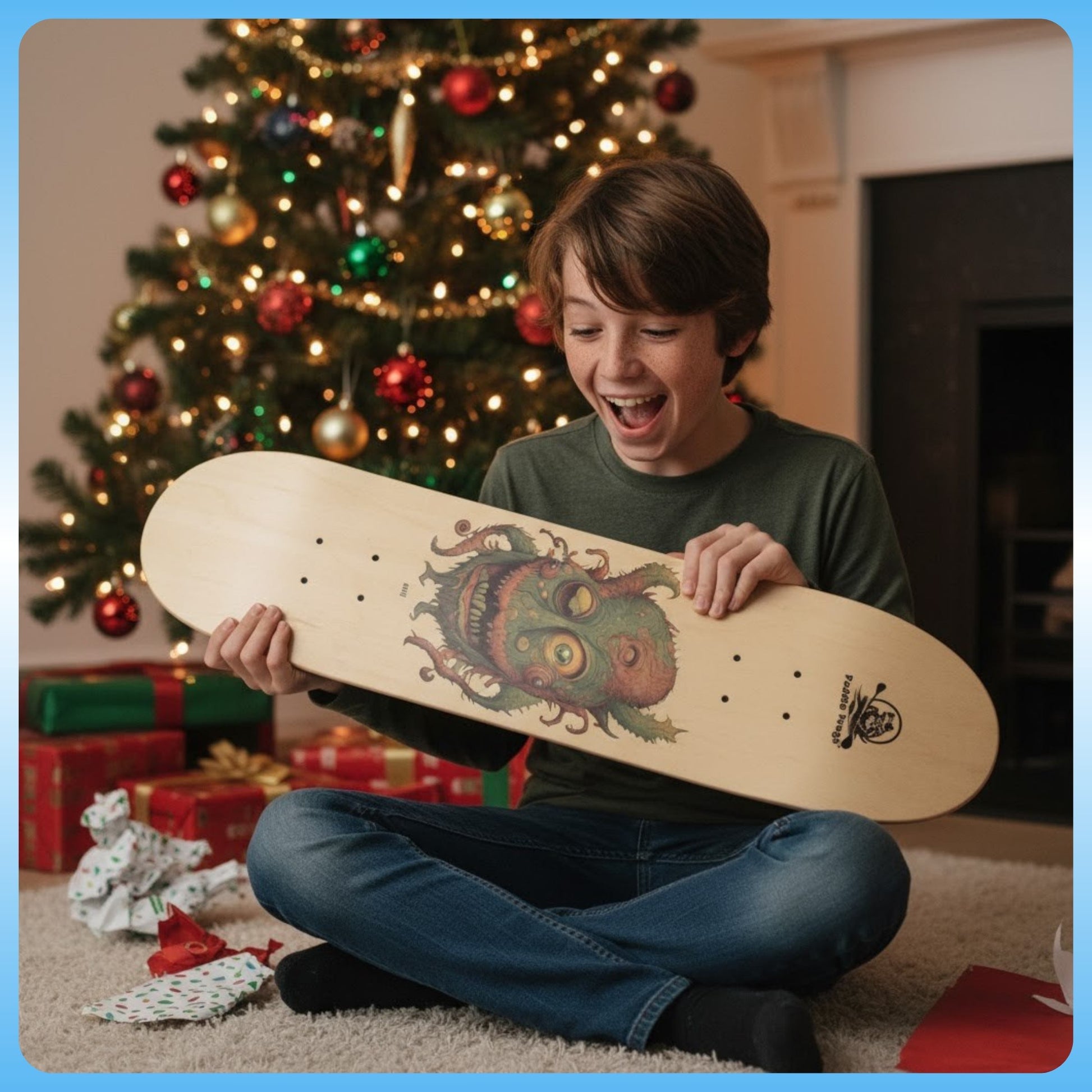 Boy get Christmas gift Bill | 7-5/8" Skateboard Deck by Paddle Frogs™