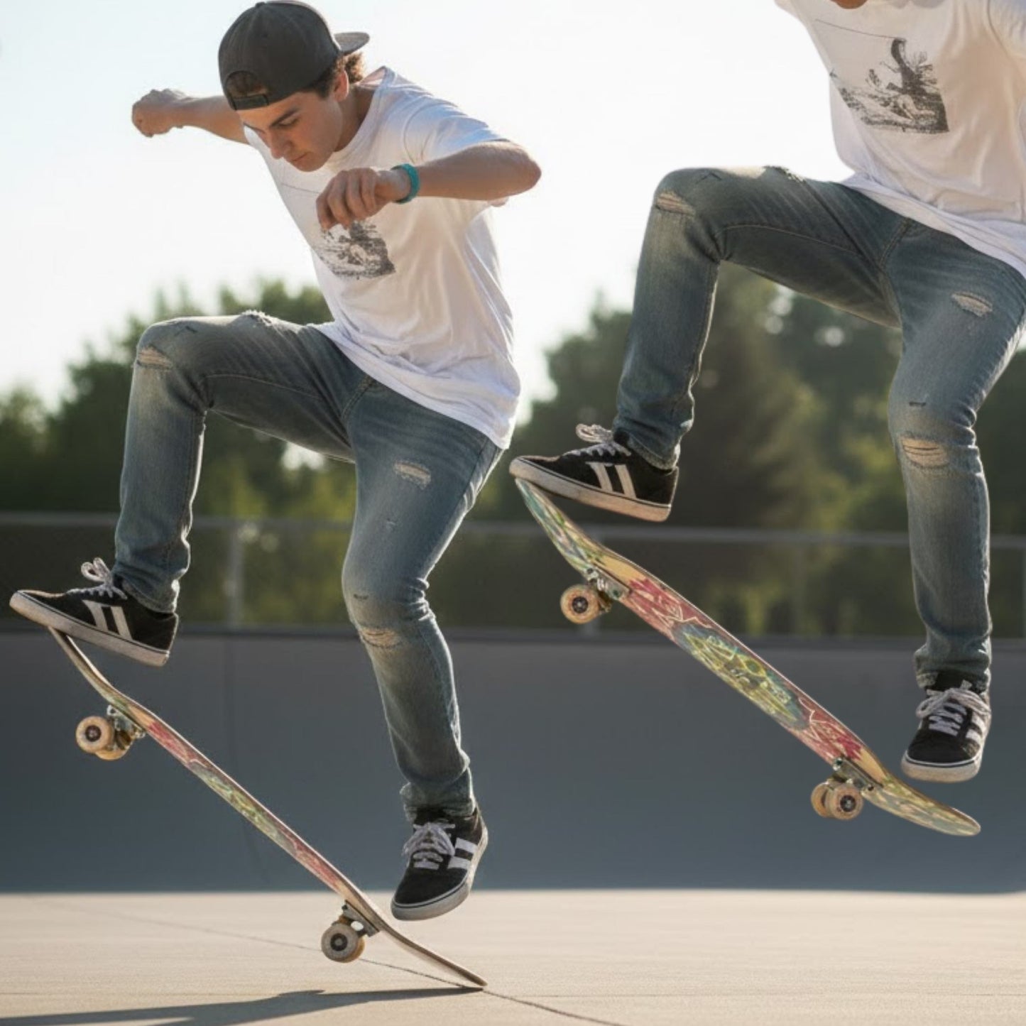 Bradley performing collage riding the Star dome 7.5 popsicle skateboard deck