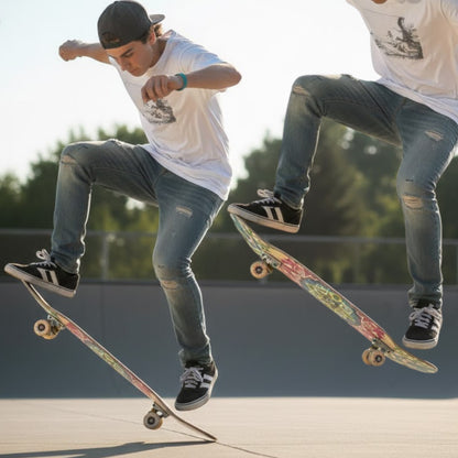 Bradley performing collage riding the Star dome 7.5 popsicle skateboard deck