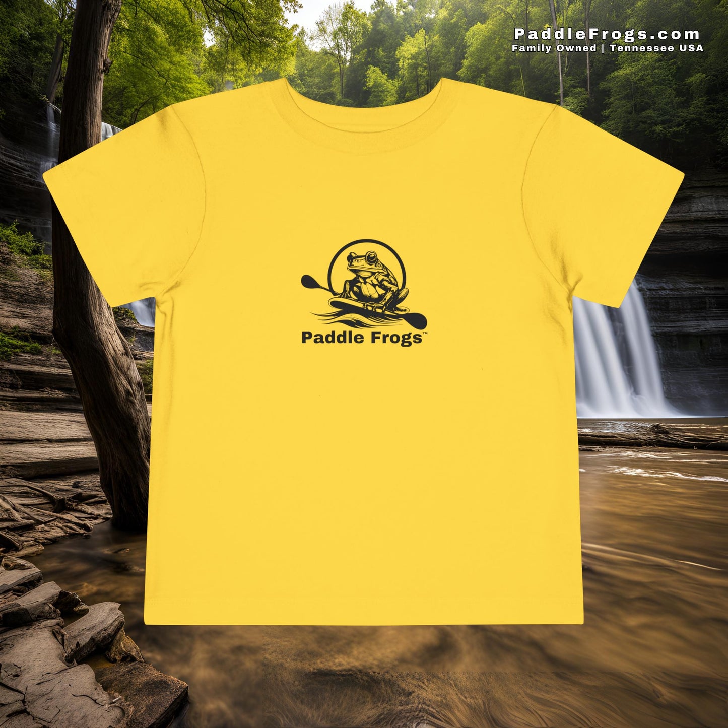 Bright Yellow Paddle Frogs - kids youth unisex Tee, comfortable outdoor T-Shirt for nature lovers and paddle sports lovers