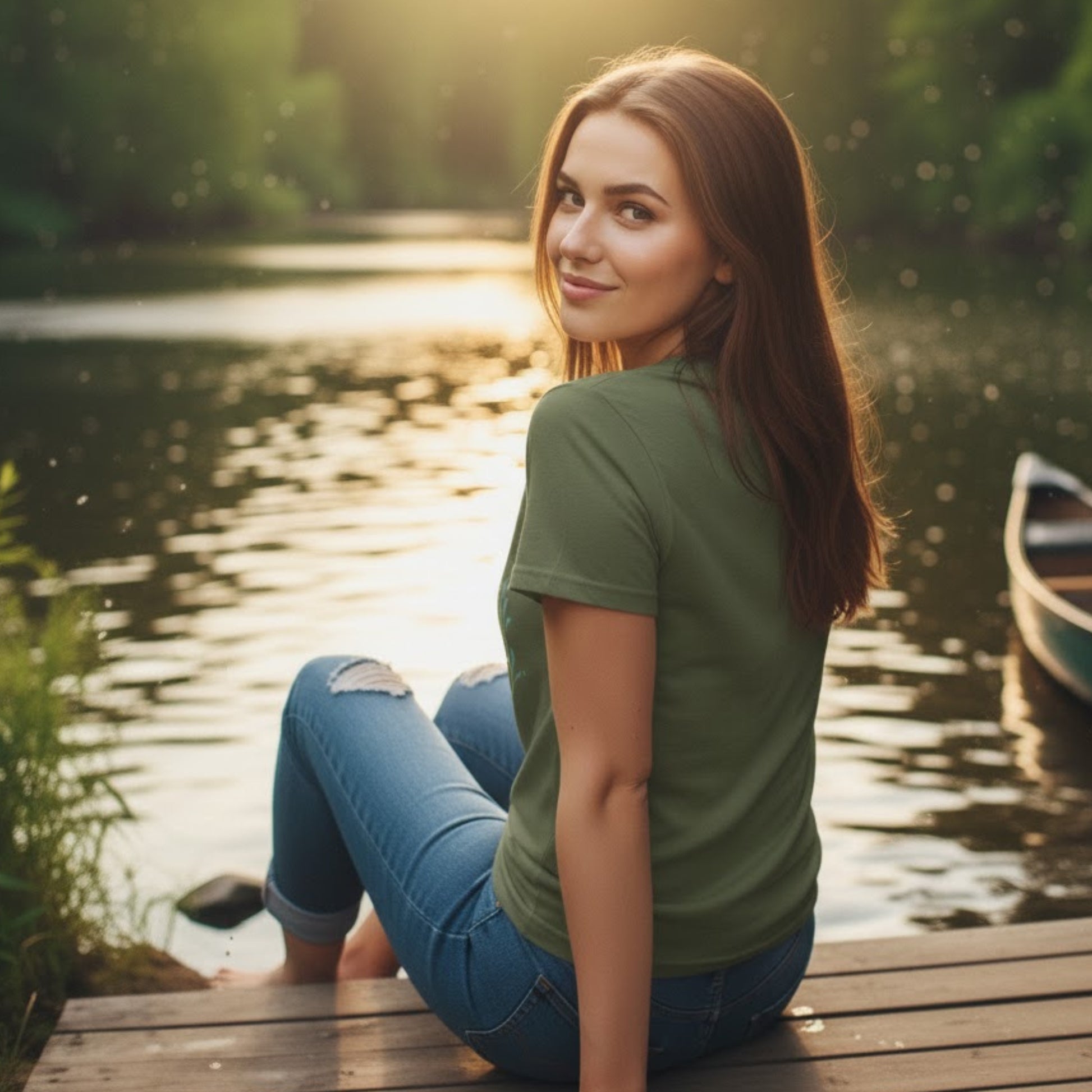 Canoe Voyage Paddle Frogs: T-shirt at the boat dock showcasing the backside of the tee