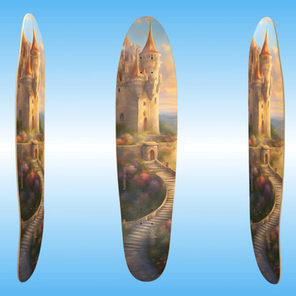 Castle Coaster  | Professional skateboard deck by Paddle Frogs | 3 three angles of the pro longboard