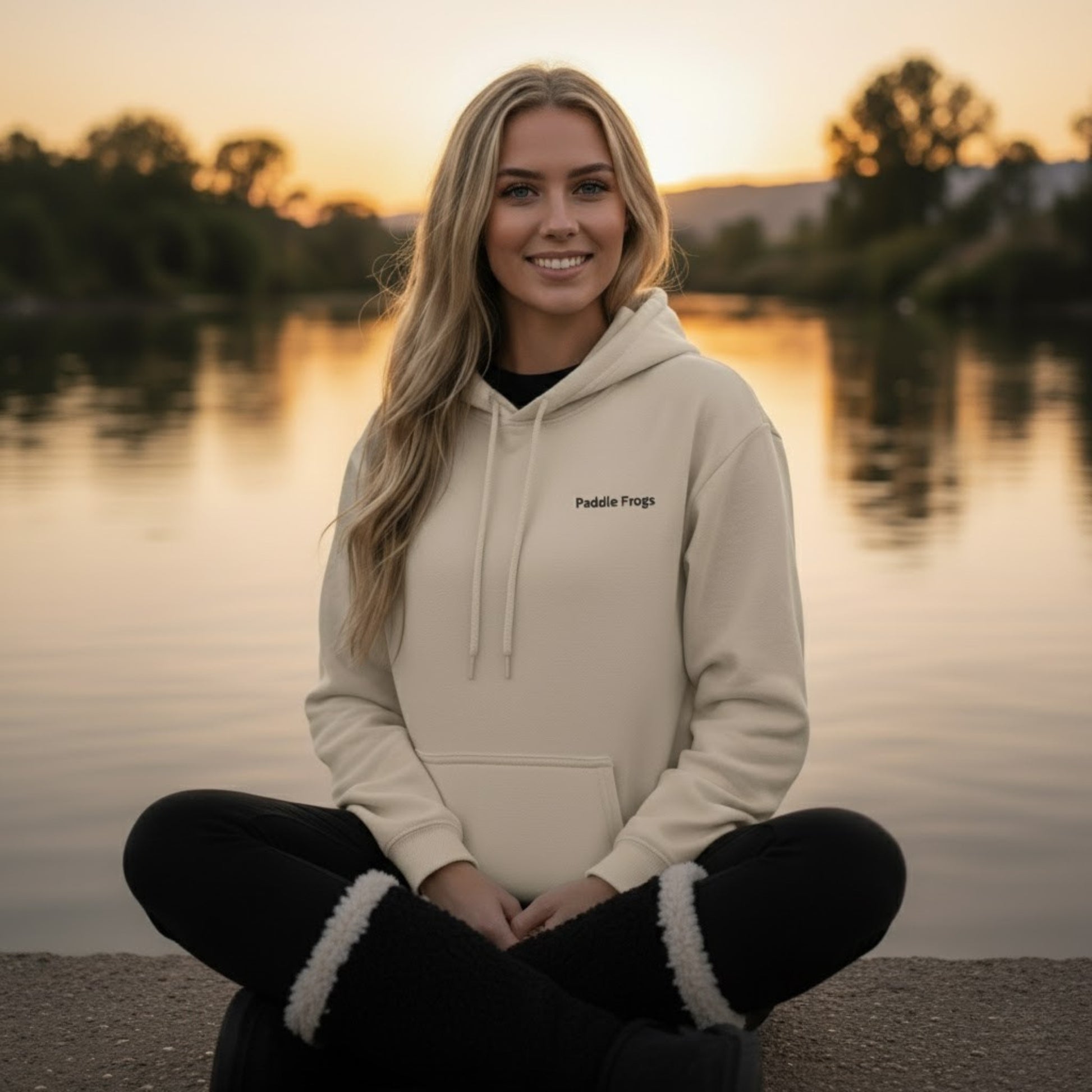 Chill Mountain Skater | Skate & Paddle Paddle Frogs Outdoor Gear Sand color Frontside Lady model at the lake sunrise sitting crisscross applesauce