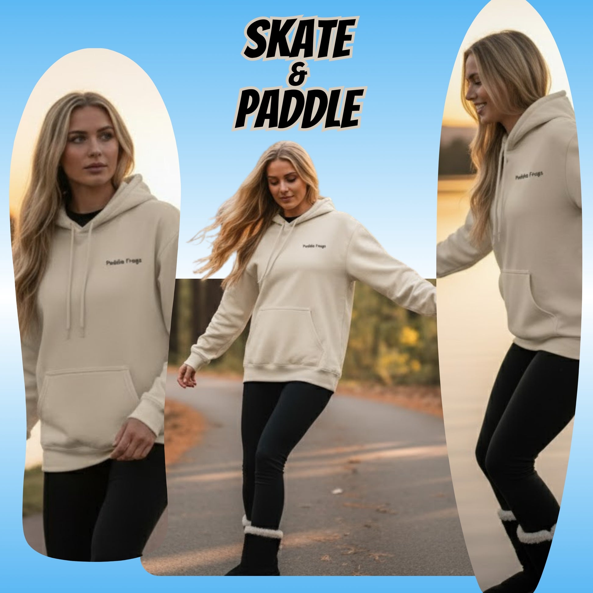 Chill Mountain Skater | Skate & Paddle Paddle Frogs Outdoor Gear Sand color Lady model at the lake sunrise balancing and skateboarding collage