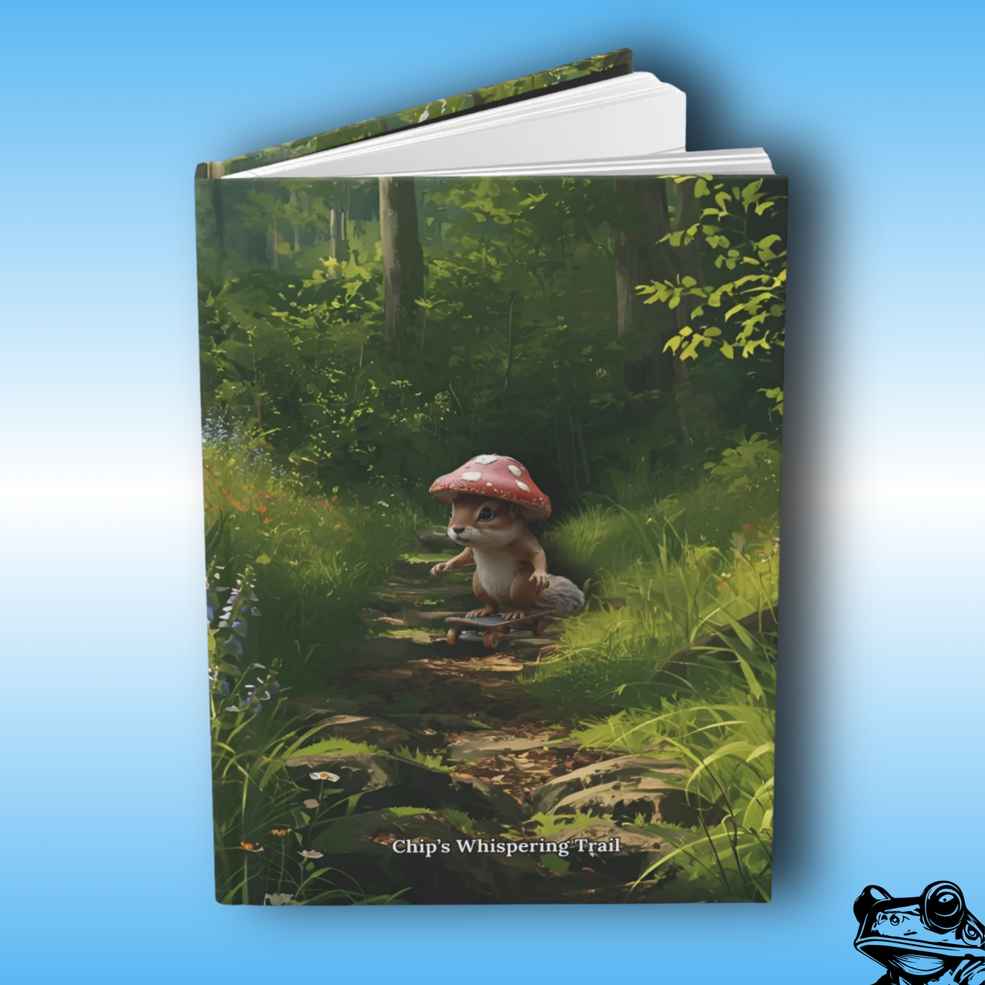 Chip’s Whispering Trail Journal – Paddle Frogs Skateboarding Chipmunk Hardcover Notebook for Kids & Writers - Front of book poem image
