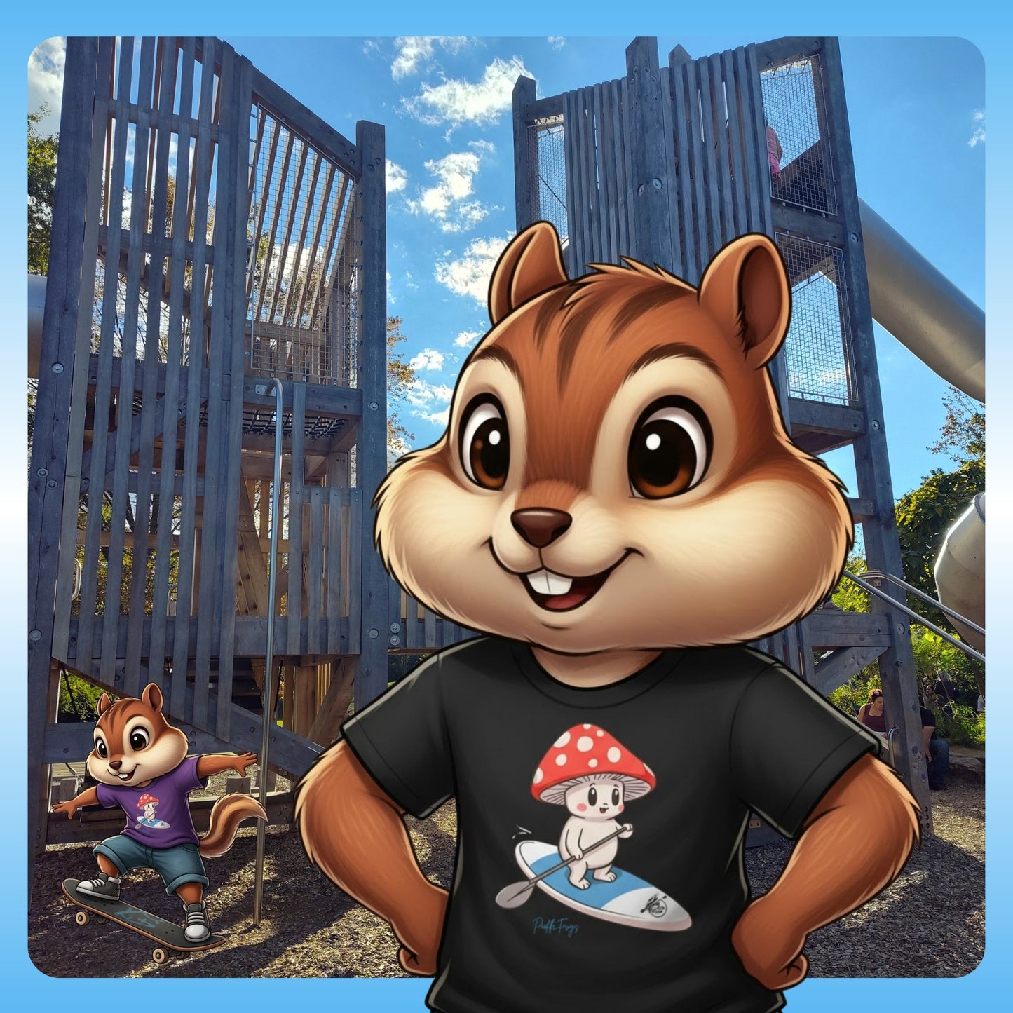 Chipmunks wearing the - Shiro & the Divine Escape T-shirt (4 colors) Paddle Frogs™ Kids Mushroom Forest adventures in West Knoxville, Tennessee