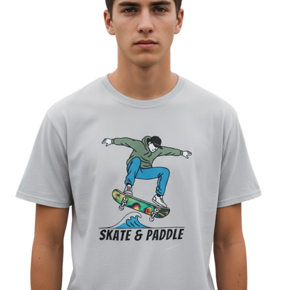 Chlorophyll Cruiser Skate & Paddle Ice Grey color skater Tee a crew member model on a transparent background