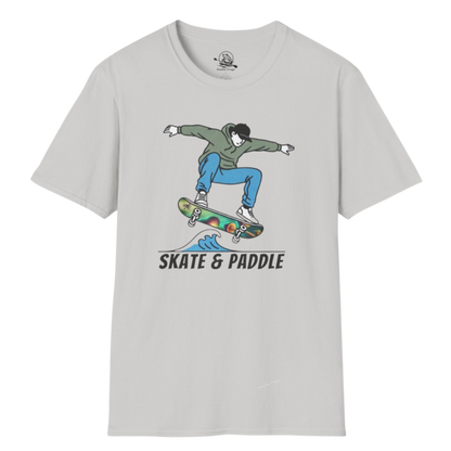 Chlorophyll Cruiser Skate & Paddle Ice Grey color skater Tee with a graphic of a skateboarder on a transparent background
