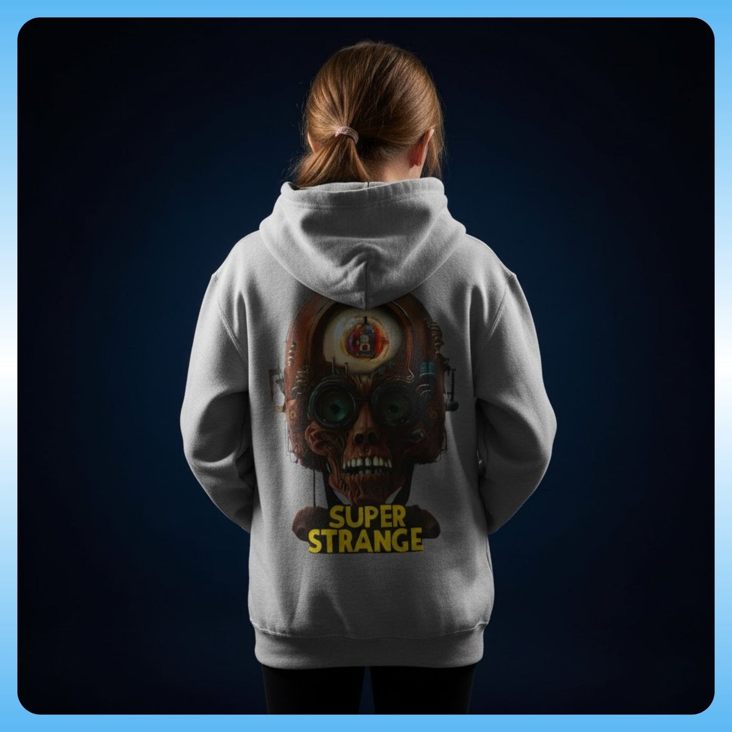 Concrete grey - Super Strange | Youth Hooded Sweatshirt | Paddle Frogs™ backside