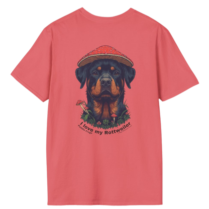 Coral Silk color | I love my Rottweiler Paddle Frogs Magic Mushroom Forest Tee