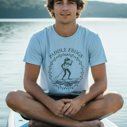 Country Paddler - | Paddle Frogs: T-shirt | a light blue paddleboarding  tee crew model Kyle sitting crisscross applesauce Chickamauga Lake TN