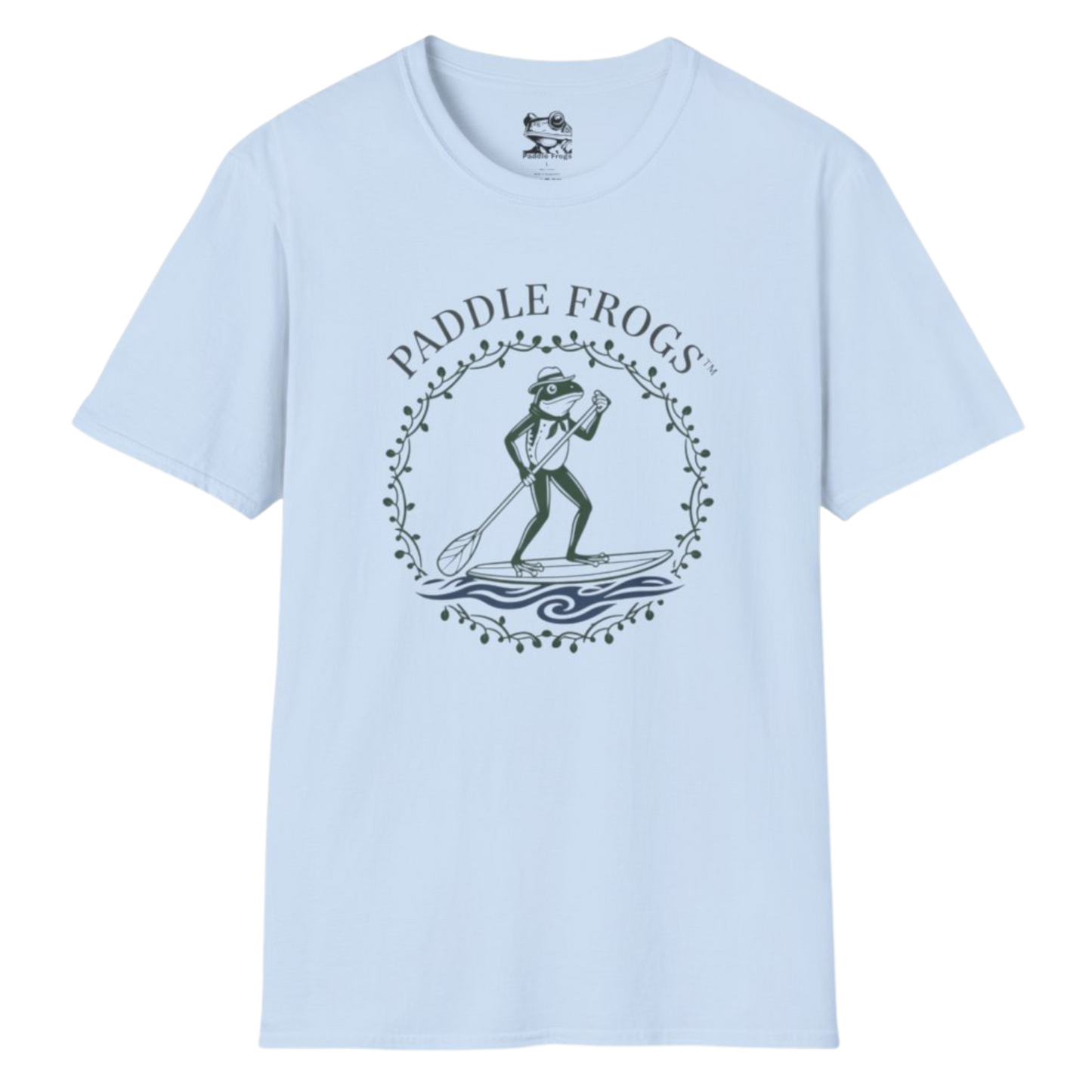 Country Paddler - | Paddle Frogs: T-shirt | a light blue paddleboarding  tee on a transparent background