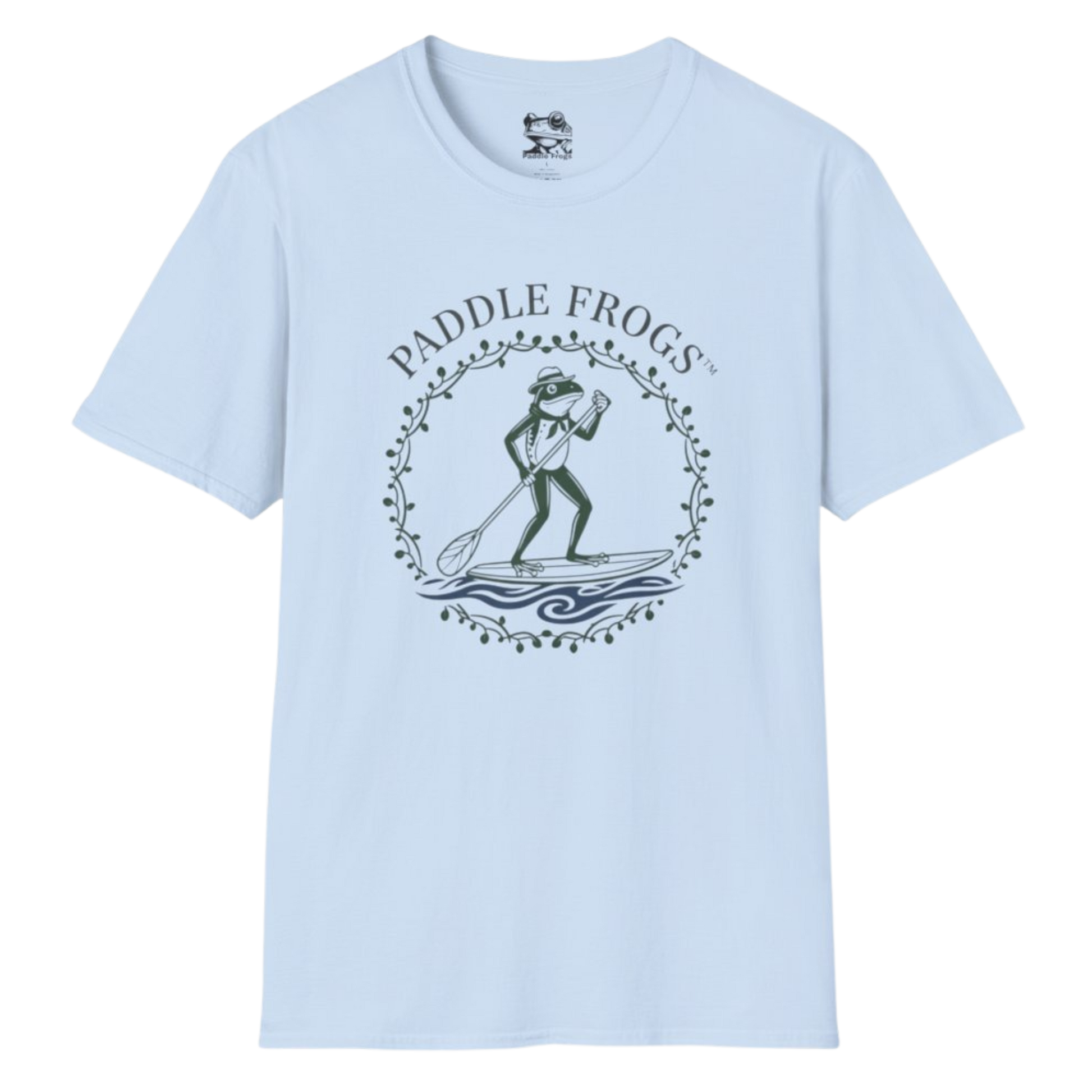 Country Paddler - | Paddle Frogs: T-shirt | a light blue paddleboarding  tee on a transparent background