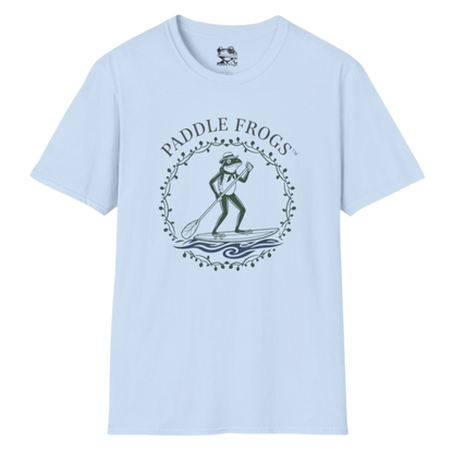Country Paddler - | Paddle Frogs: T-shirt | a light blue paddleboarding  tee on a transparent background