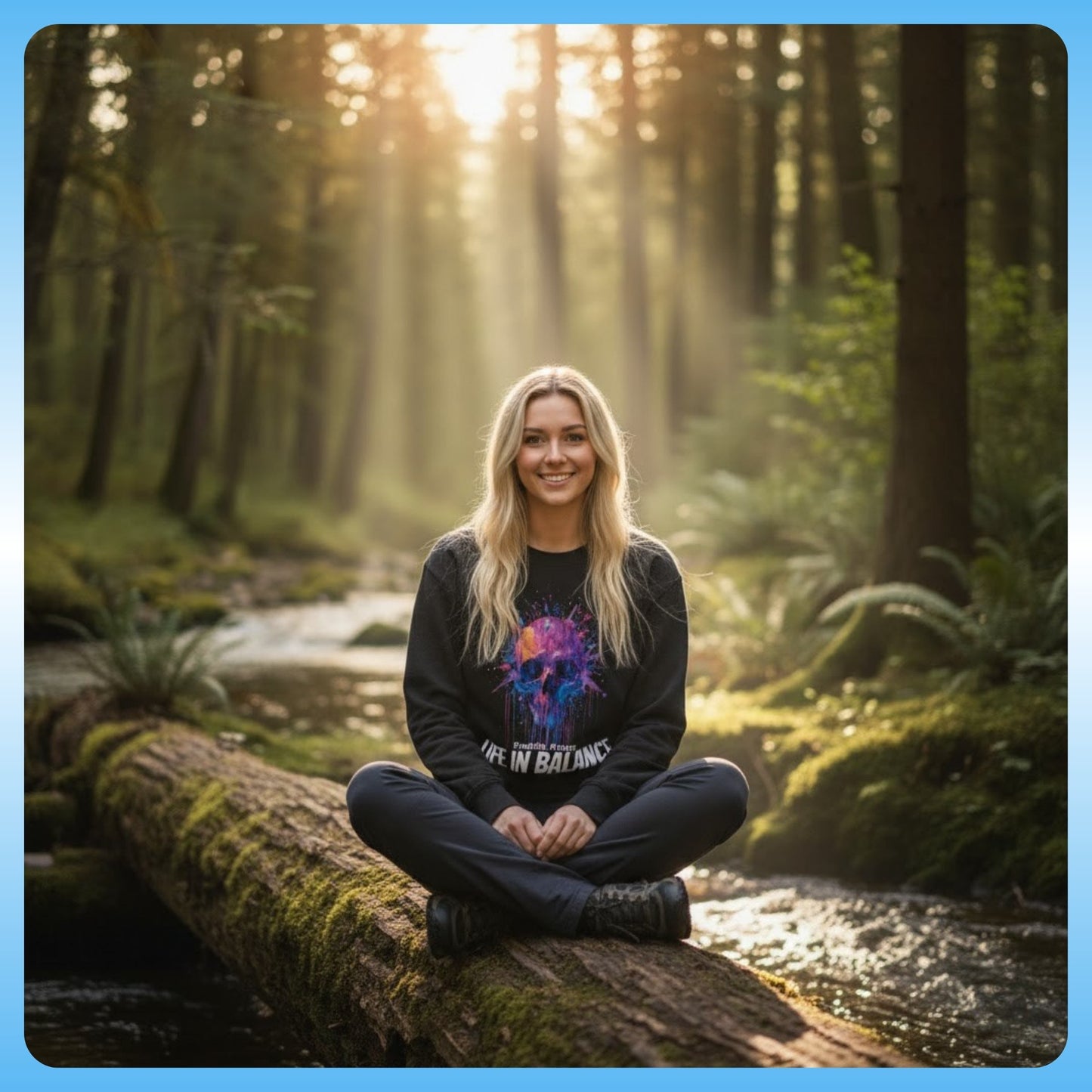 Crisscross applesauce on a log Wearing the Black Drip Paint Skull - Sweatshirt