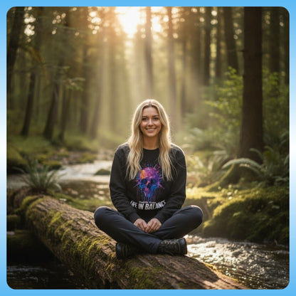 Crisscross applesauce on a log Wearing the Black Drip Paint Skull - Sweatshirt