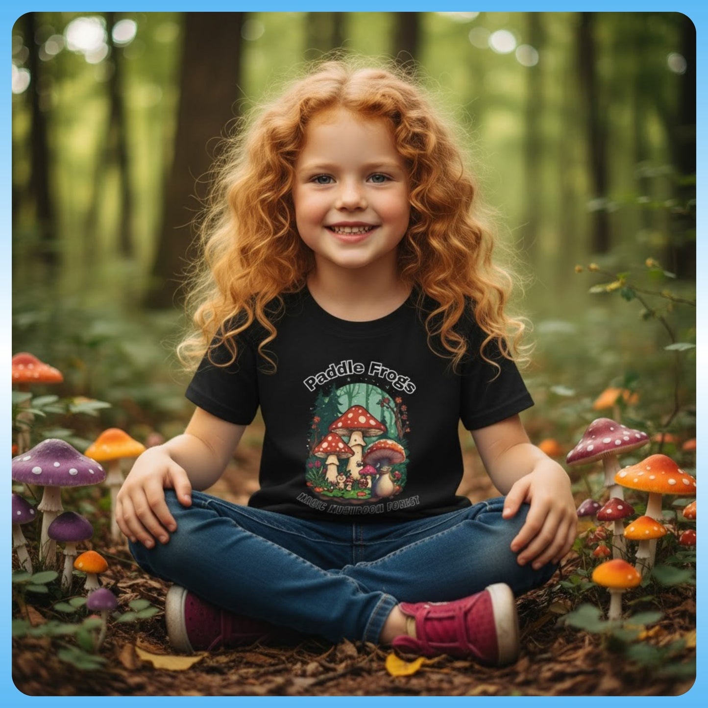 Crisscross applesauce wearing  - Boletus | Magic Mushroom Forest Youth Tee - Paddle Frogs™ Kids
