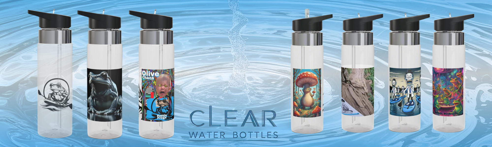 Load video: Crystal Clear Water Bottles | Paddle Frogs