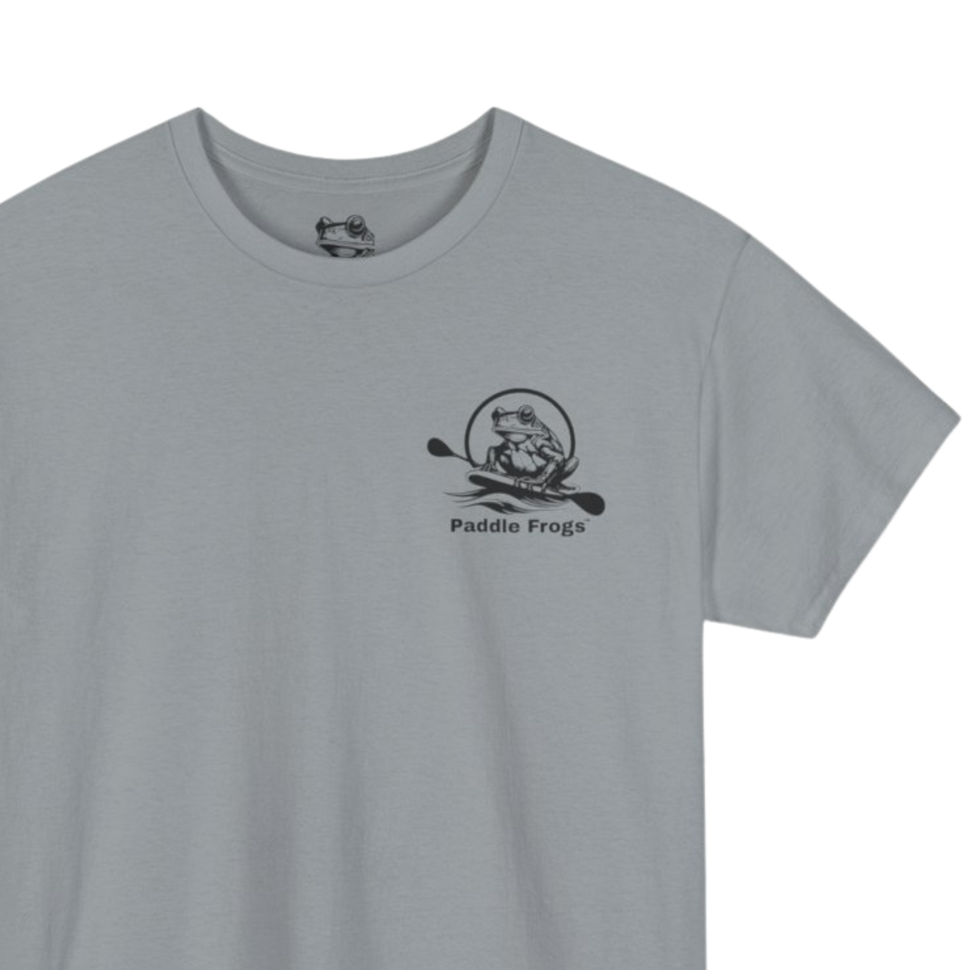 Divine Escape Paddle Frogs Adventure Tee - Gravel Grey front side of T-Shirt  on a transparent background