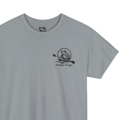 Divine Escape Paddle Frogs Adventure Tee - Gravel Grey front side of T-Shirt  on a transparent background