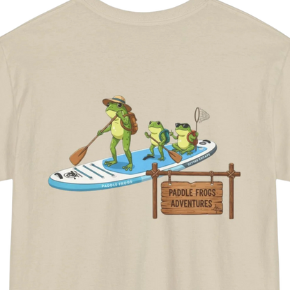 Divine Escape Paddle Frogs Adventure Tee paddleboarding - Sand Tan T-Shirt on a transparent background