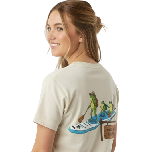 Divine Escape Paddle Frogs™ Adventure Tee color Sand tan on a transparent background