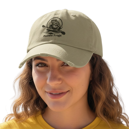 Drifter's Cap: Paddle Frogs™ Vintage Distressed Ballcap Color Light Olive on a transparent background