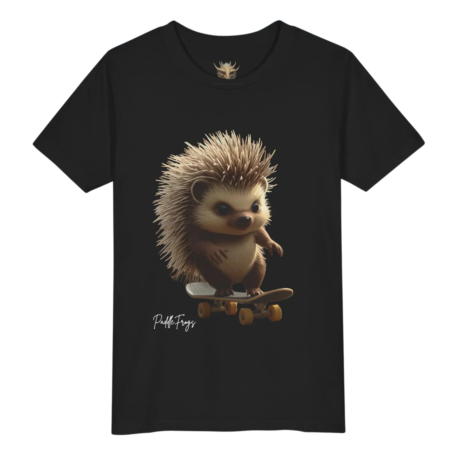 Edge the Hedgehog - Black Youth Skateboard T-Shirt | Paddle Frogs Kids