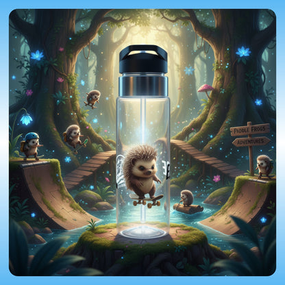 Edge the Hedgehog by Paddle Frogs Outdoor Gear Illustration of a water bottle with a hedgehog design in a fantasy forest setting