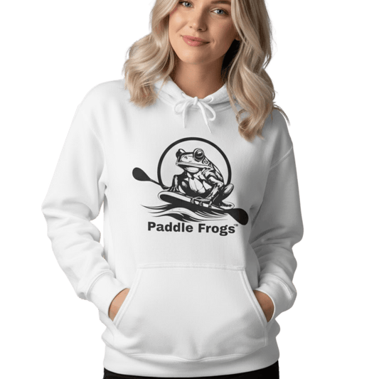 Extra Cozy & Warm Paddle Frogs™ Hoodie: (4 colors) White on a transparent background