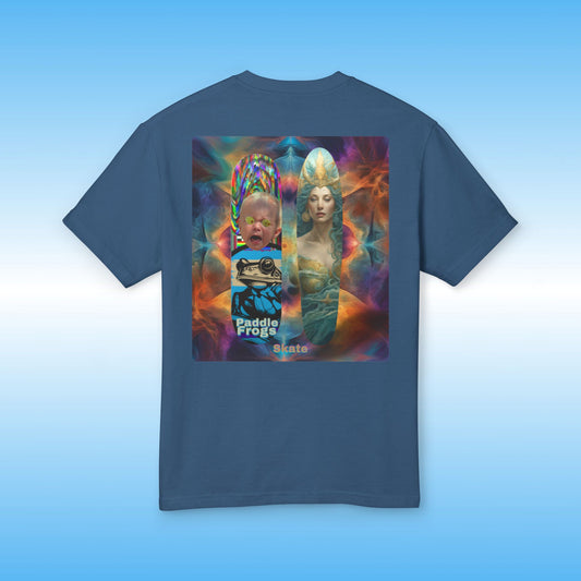 Faded Navy Olive Chaos vs Sea Queen T-shirt | Paddle Frogs Skater and paddle boarder shirt