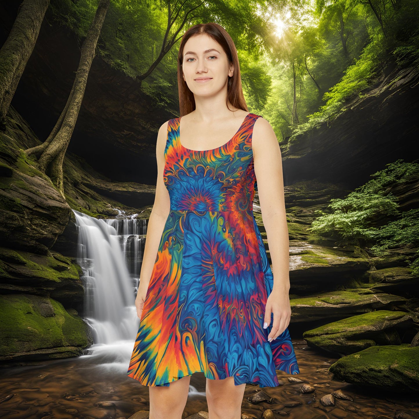 Fire Tie Dye Skater Dress | Sun Dress