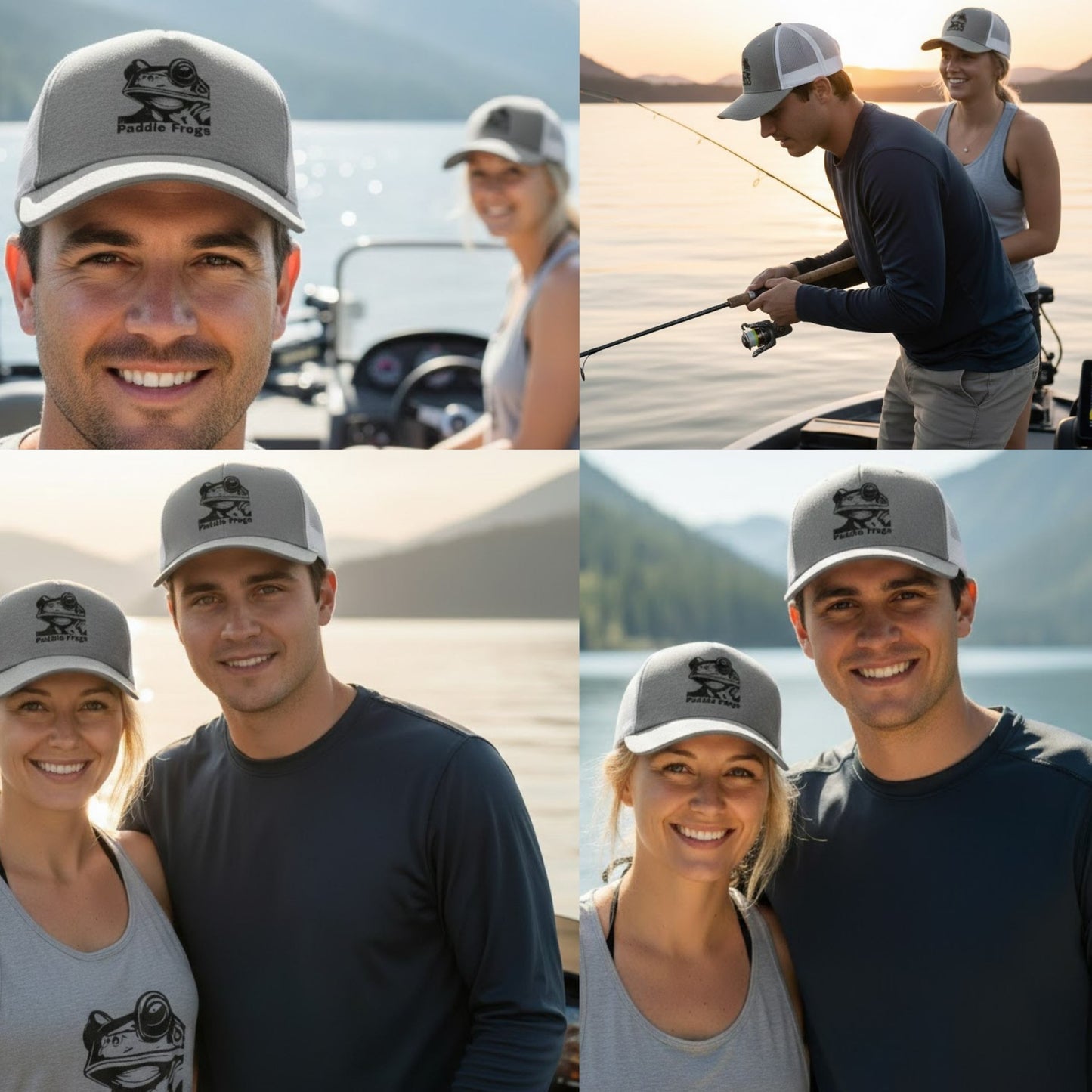 Fish all day wearing the Amphibious Oath | Paddle Frogs Trucker Cap — Heather Grey & White hat fishing tournament