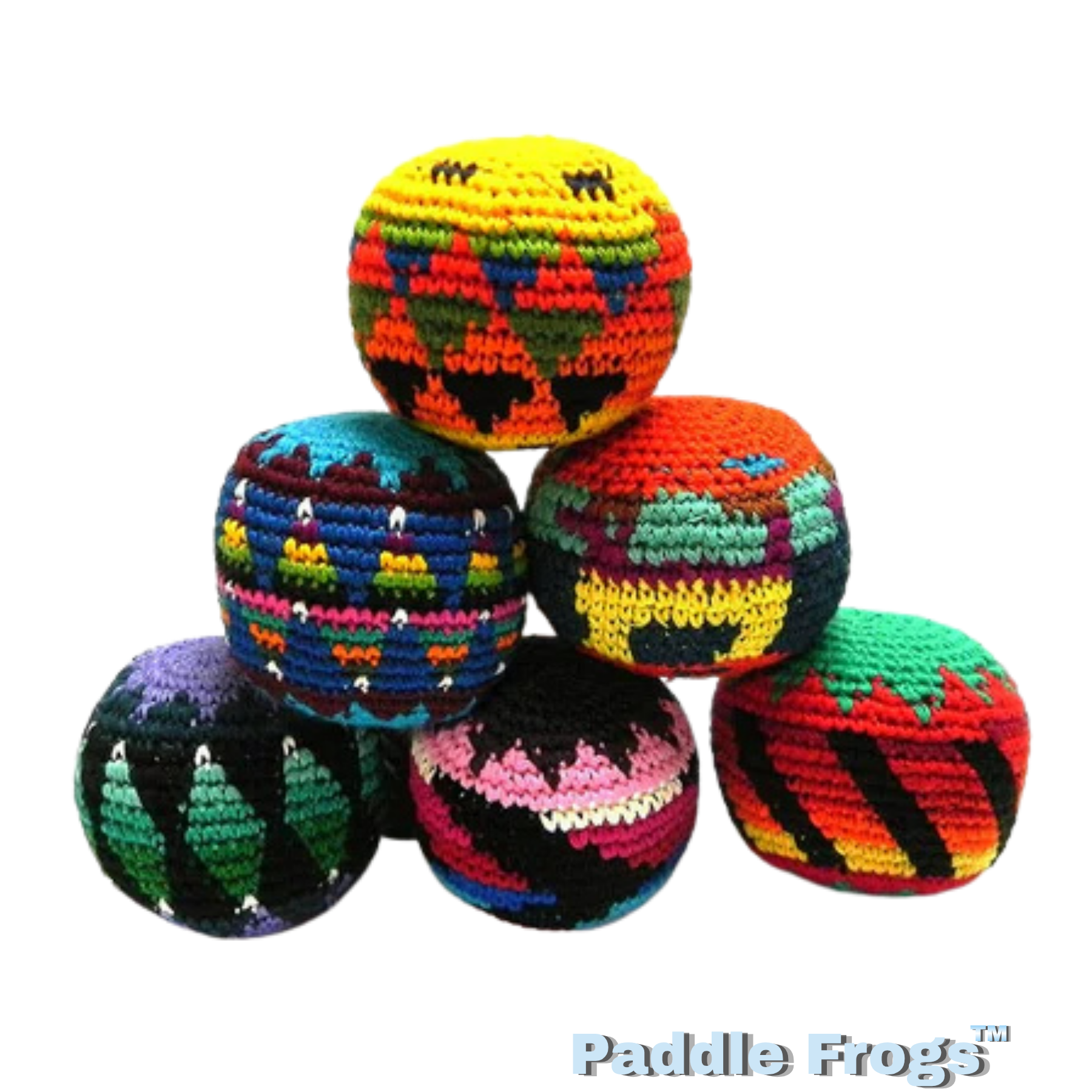 Colorful foot bags hacky sack balls on a transparent background