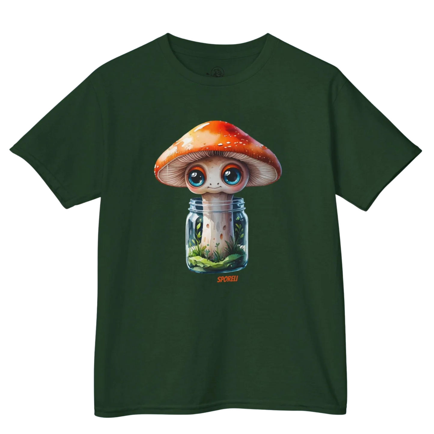 Forest Green | Sporeli - Youth Tee  - Paddle Frogs Outdoor Gear Kids  mushroom in a jar character