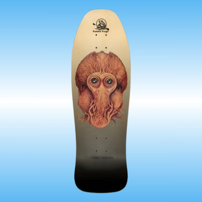Friendly Thoughts retro classic thrasher skateboard deck by Paddle Frogs | character creature Artwork 