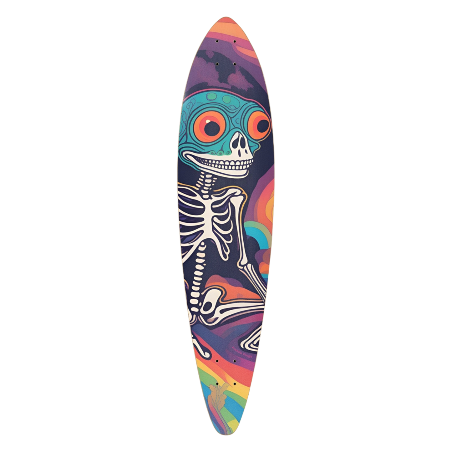 Colorful skateboard deck with skeleton design Frog Thoughts | Pintail Longboard | Paddle Frogs™