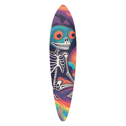 Colorful skateboard deck with skeleton design Frog Thoughts | Pintail Longboard | Paddle Frogs™