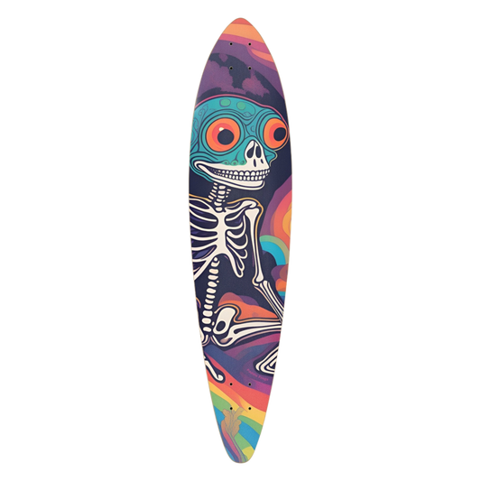 Colorful skateboard deck with skeleton design Frog Thoughts | Pintail Longboard | Paddle Frogs™