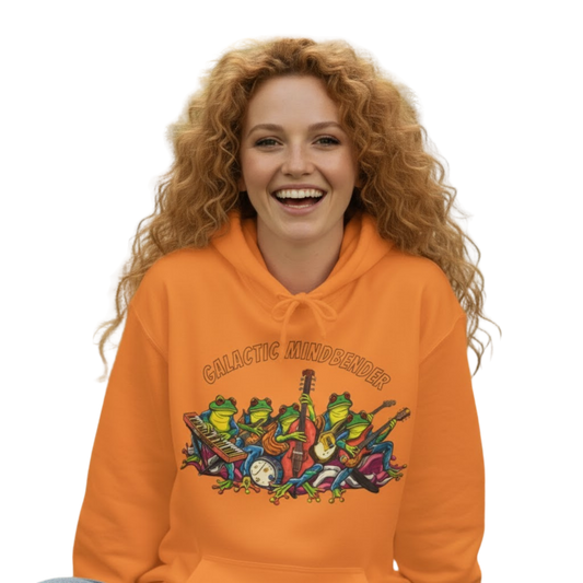 Galactic Mindbender | Fleece Hoodie | 3 Colors Orange on a transparent background