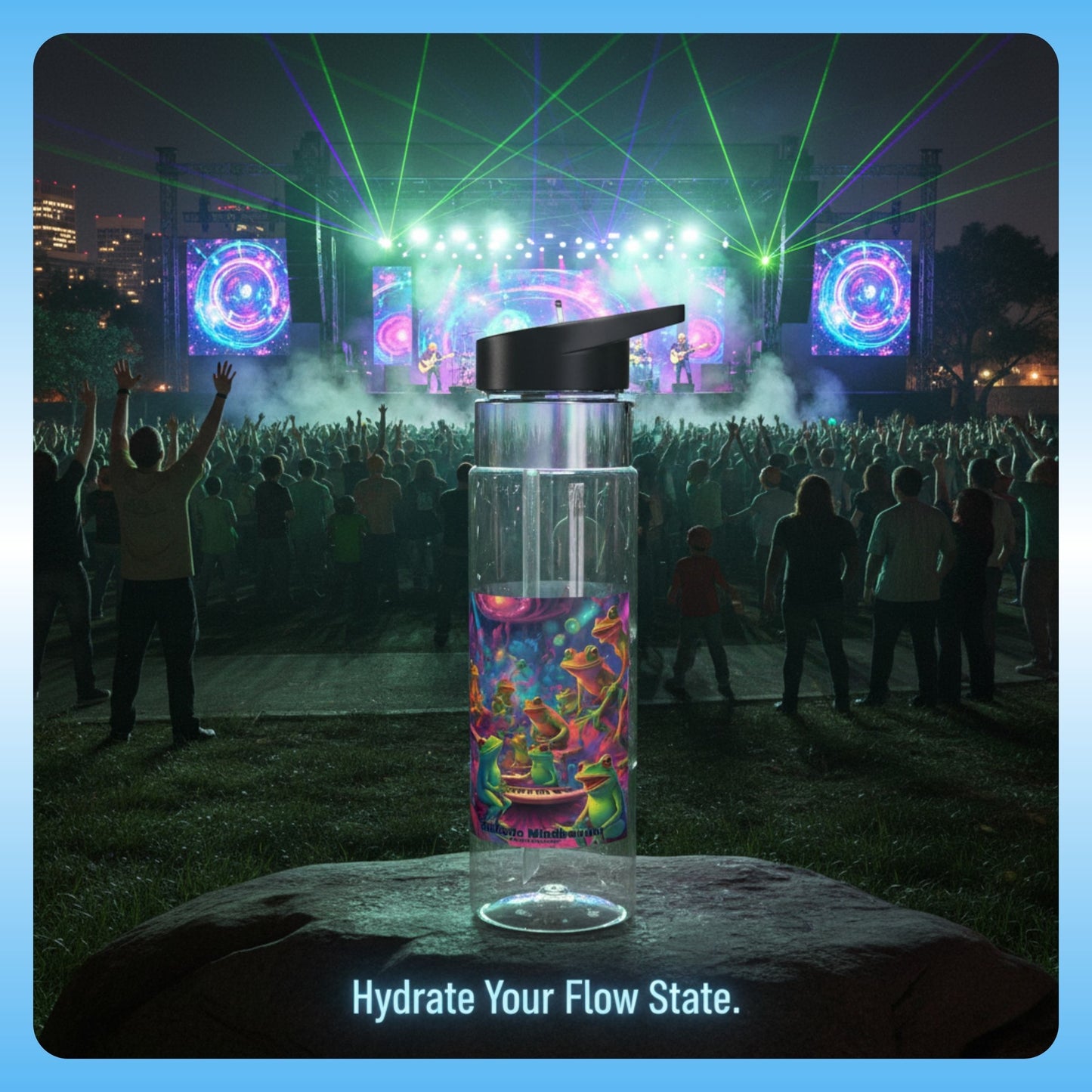 Galactic Mindbender Water Bottle | 20oz Crystal Clear Plastic | Frog Band Theme