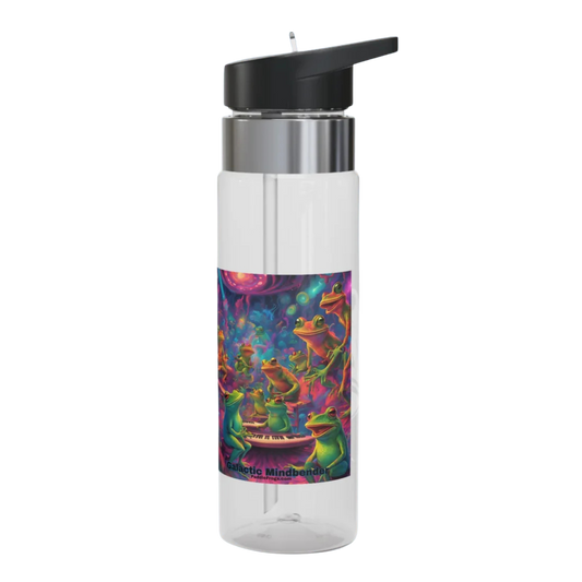 Galactic Mindbender Colorful clear water bottle with frog design on a white background