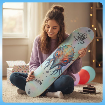 Germ | 8.25 skateboard | Paddle Frogs™ lady sitting crisscross applesauce on her birthday