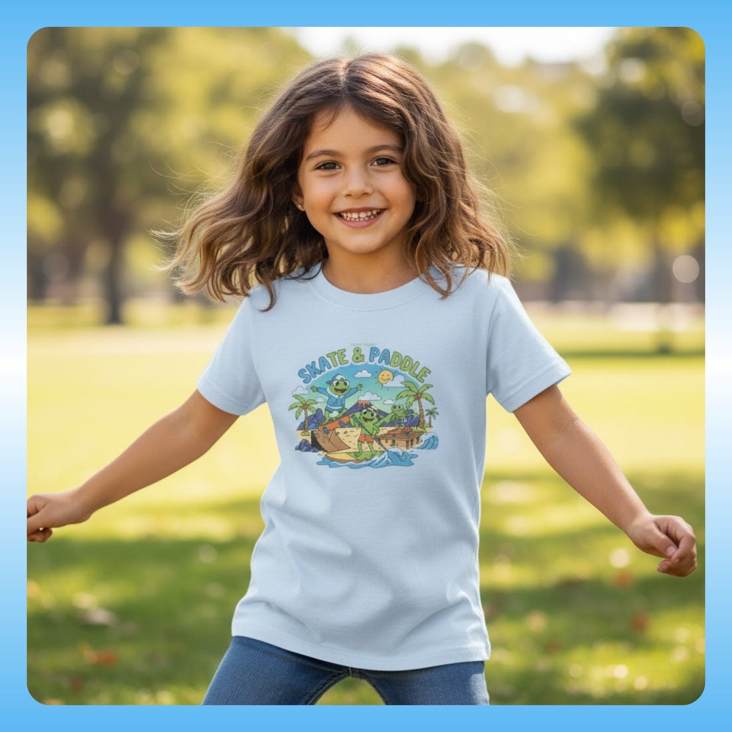 Girl wearing Skate & Paddle | Volcano | Paddle Frogs™ Kids