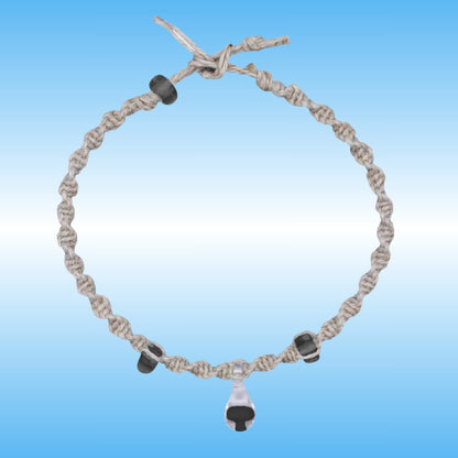 Hand-Braided Hemp Mushroom Anklet or Bracelet with a glass center piece with a black mushroom inside.