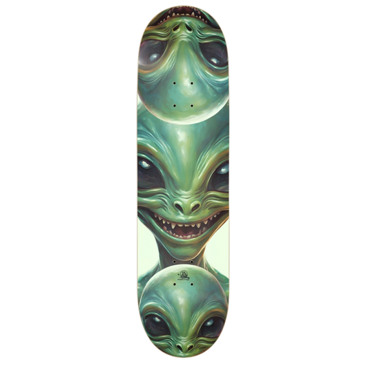 Happy Alien | 8.75 Glow in the dark skateboard by Paddle Frogs™