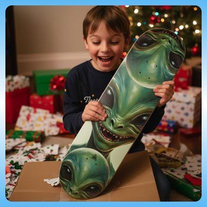 Happy Alien | 8.75 Glow in the dark skateboard by Paddle Frogs™ Christmas gift