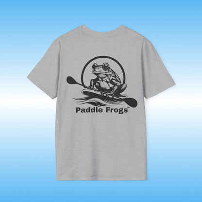 Heather Grey Paddle Frogs t-shirt paddle boarding outdoor gear | Frog stories Tee